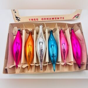 Vintage Santa Land Glass Icicle Ornaments Set of 6 Mixed Colors